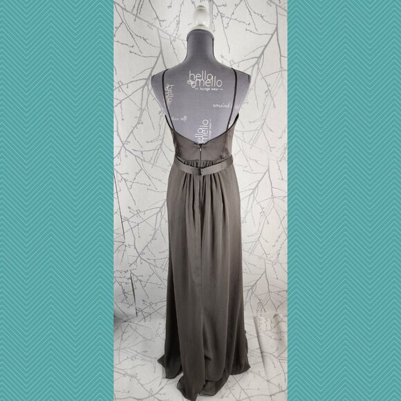 Vera Wang WHITE Gray Taupe Pleated Ruffle Side Slit Bridesmaid Dress - Picture 4 of 5